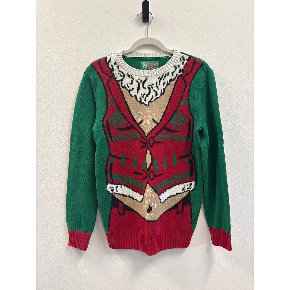 Ugly Christmas sweater with exposed belly